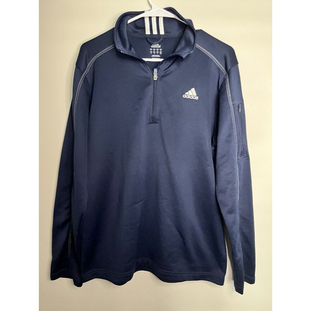 adidas Men’s Navy 1/4 Zip Long Sleeve Mock Neck Polyester Knit Pullover M